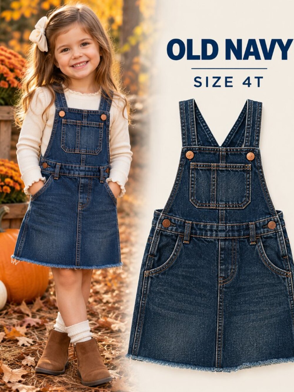 Old Navy Girls 4T Denim Overall Skirtall Dress Raw Hem